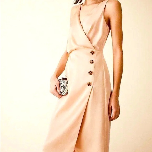 Reiss Pepa Satin Champagne Midi Dress - Picture 1 of 8